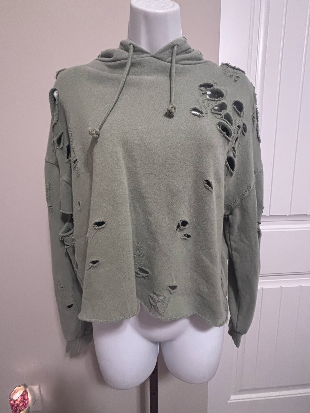 Distressed Hooded Pullover Sweatshirt - Olive Green from Buckle